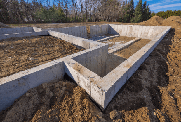 New professionally installed concrete foundation with basement